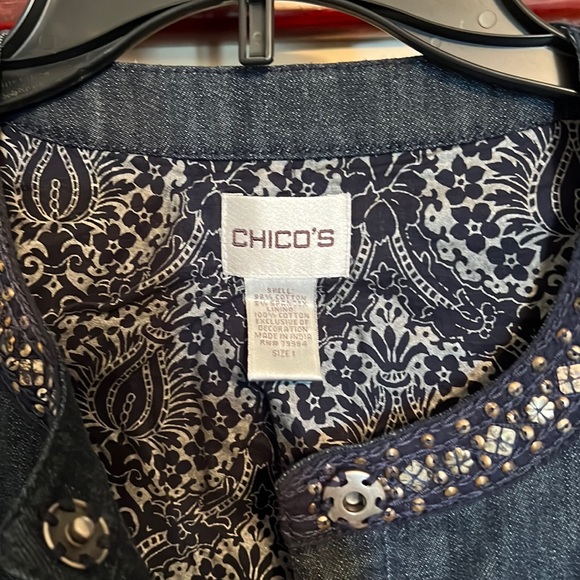 Chicos Embellished Snap Front Denim Jacket - Picture 3 of 7
